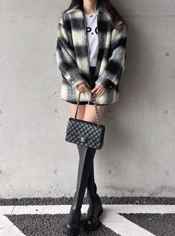 チェック柄ステンカラーシャギーブルゾン[dpk410] | レディース