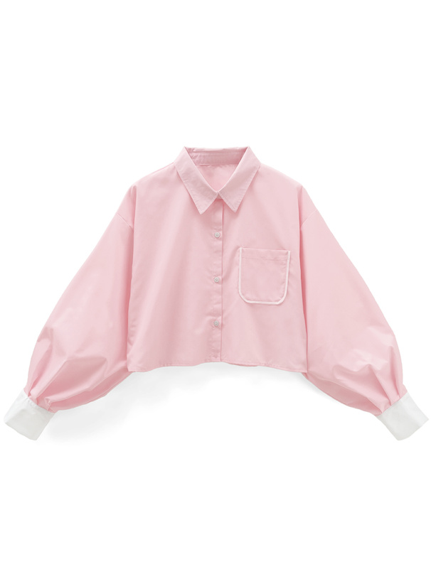 配色クロップド丈シャツ