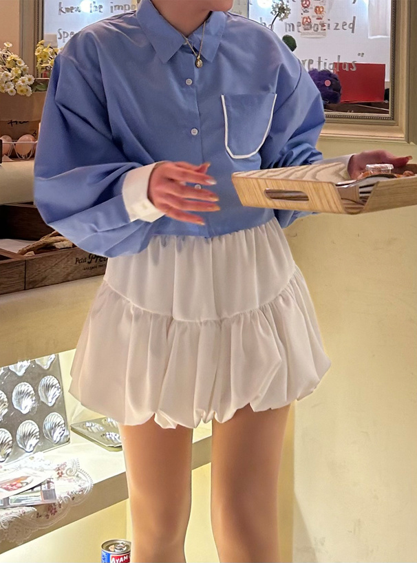 配色クロップド丈シャツ