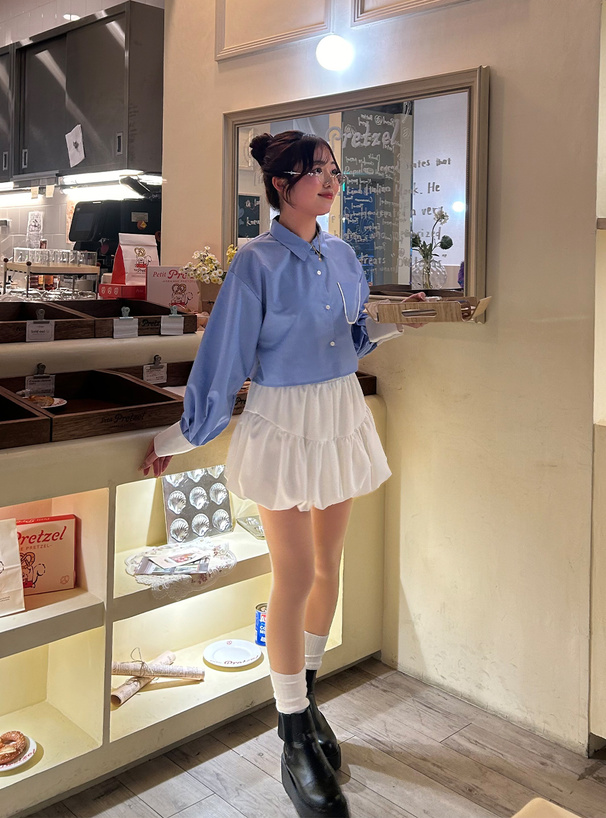 配色クロップド丈シャツ