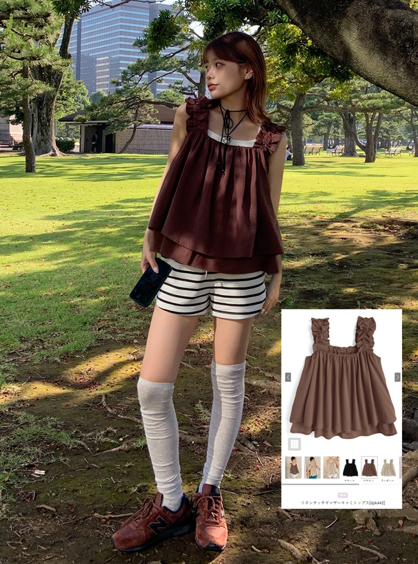 リネンタッチギャザーキャミトップス