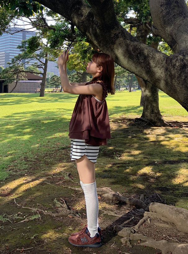 リネンタッチギャザーキャミトップス