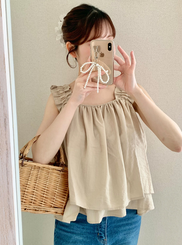 リネンタッチギャザーキャミトップス