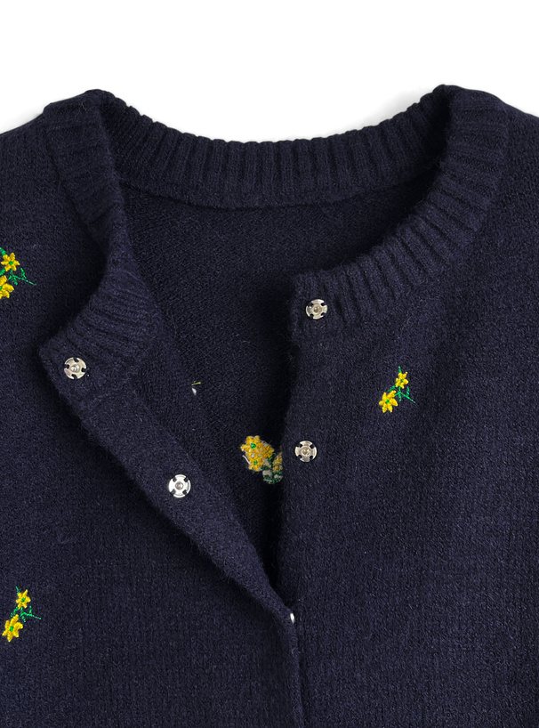45R 花柄刺繍 ギマニットカーディガン ダークブルー 45R 花柄刺繍 ギマニットカーディガン ダークブルー