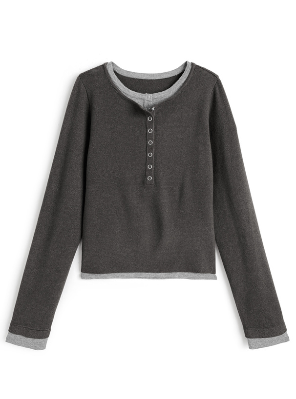 レイヤード風ヘンリーネックニットトップス[dpk448]