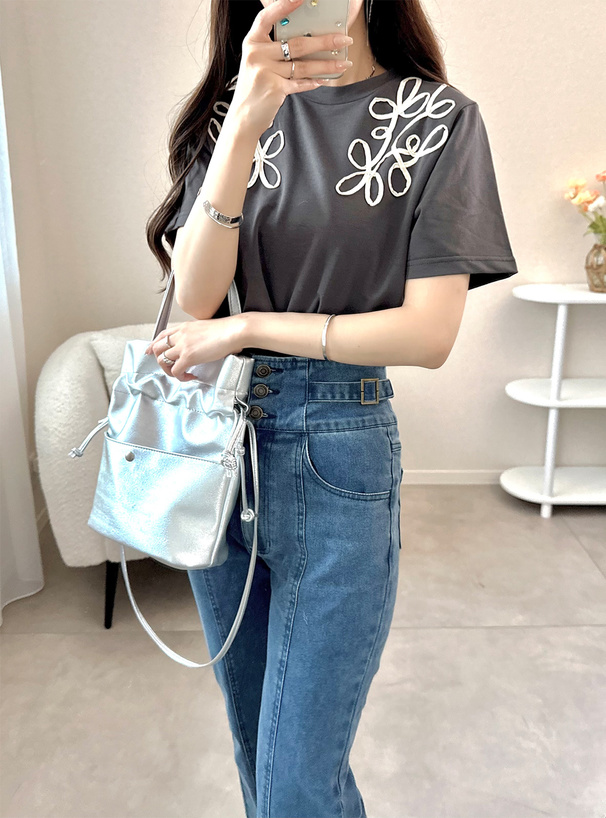 .°⑅ʚたんぬɞ⑅°. フラワーコード刺繍Tシャツ[dpk456] | レディースファッション