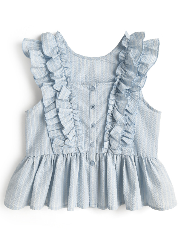 ストライプショルダーフリルブラウス