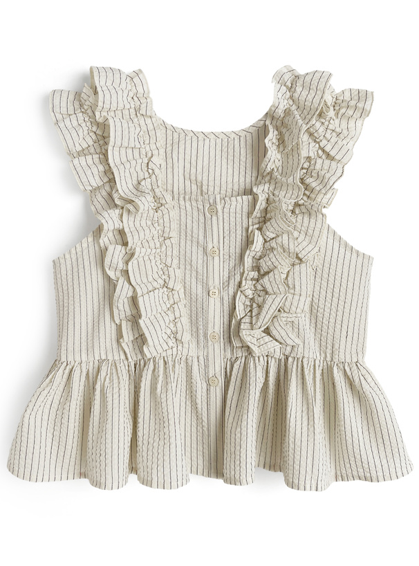 ストライプショルダーフリルブラウス