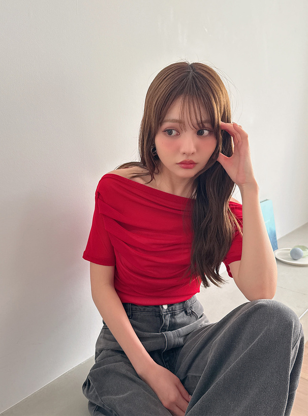 ドレープオフショルダーシアートップス