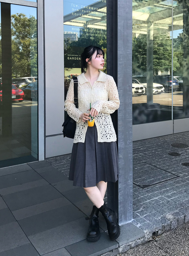 あ*ょ様 Kapital かぎ編みカーディガン　グレー系 メッシュ編み カーディ CLEL カーディガン 「CLEL」Openwork Loose Mesh Crew Neck