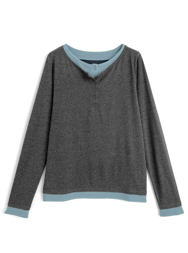 配色レイヤード風ヘンリーネックトップス[dpk462] | レディース