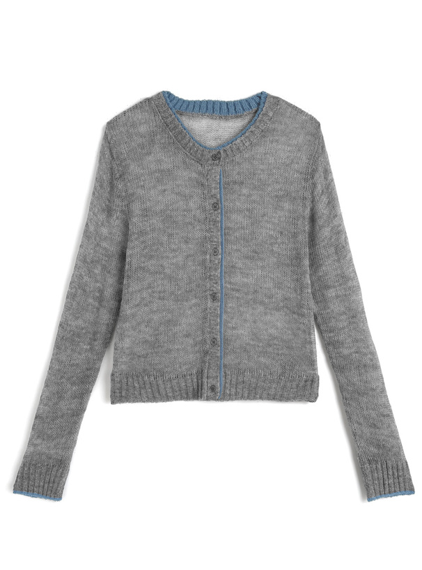 配色透かしニットカーディガン