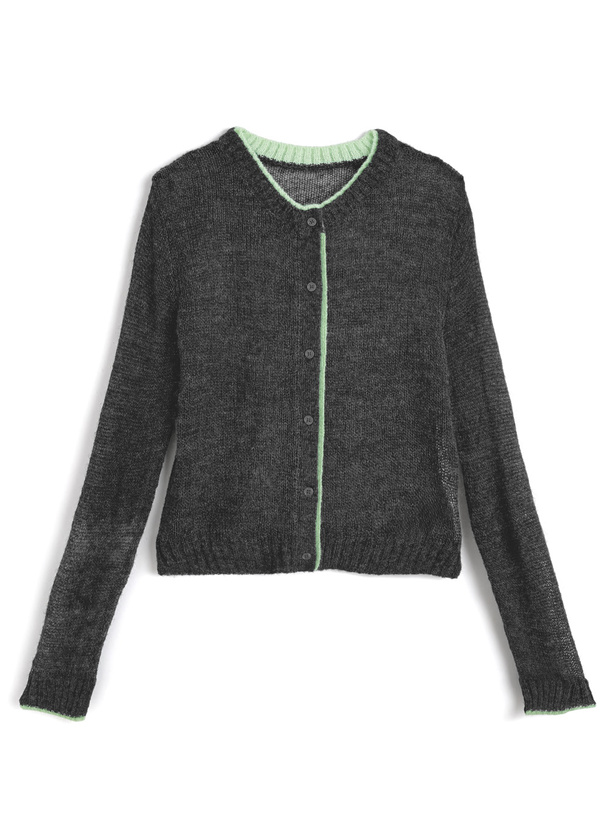 配色透かしニットカーディガン