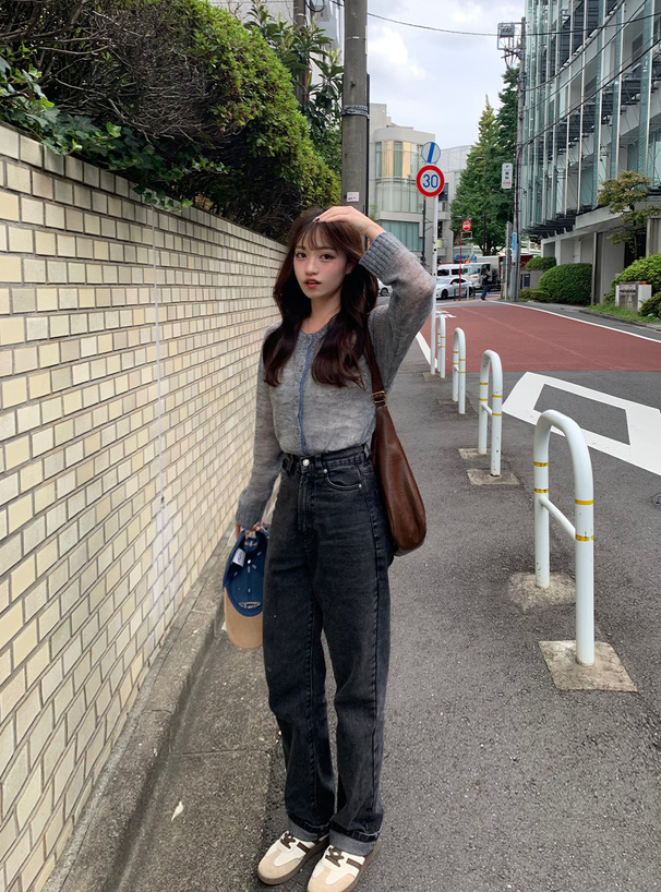 配色透かしニットカーディガン