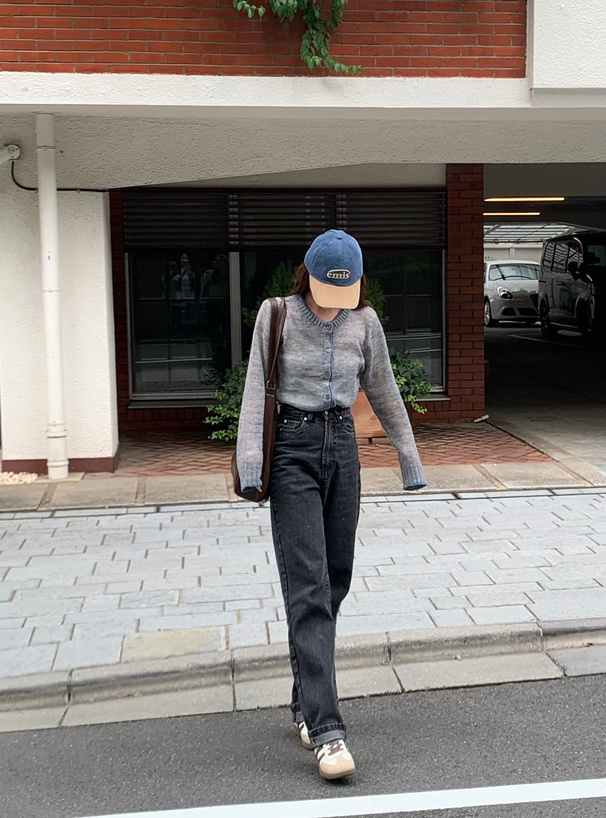 配色透かしニットカーディガン