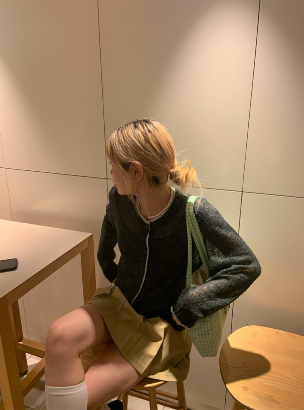 配色透かしニットカーディガン