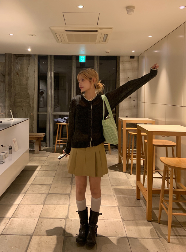 配色透かしニットカーディガン