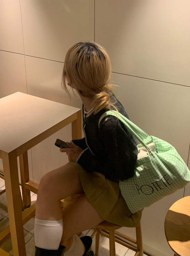 配色透かしニットカーディガン