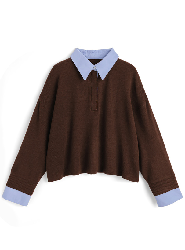 レイヤード風ポロニットトップス[dpk465] | レディースファッション