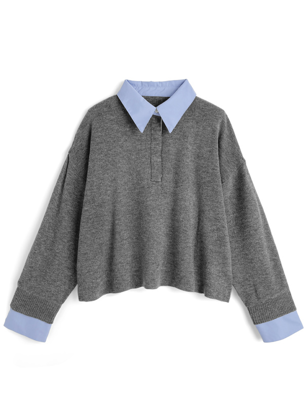 ⚠︎プロフお読み下さい様グレーニット THREE FIFTY STANDARD 小谷 実由さんと作った衿付きローゲージニット