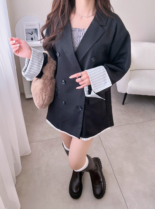 ストライプ柄ドッキングテーラードジャケット[dpk466] | レディース