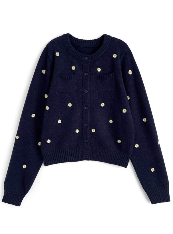 フラワー刺繍ニットカーディガン