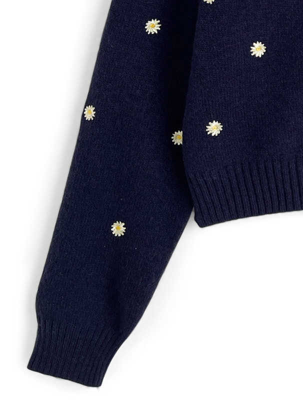 フラワー刺繍ニットカーディガン