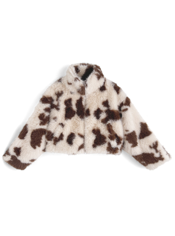 ILLIT アイリット BEB 襟2Wayカウ柄ファーダブルジップショート丈ブルゾン