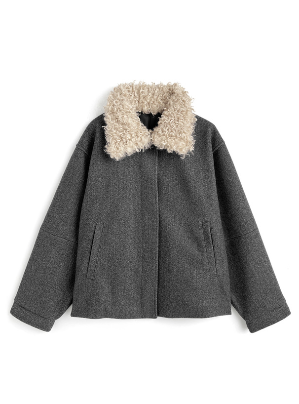 ファーティペット付きフェイクウールジャケット