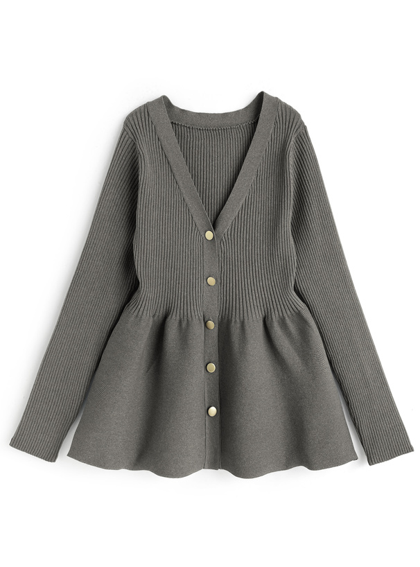 Vネックペプラムニットカーディガン