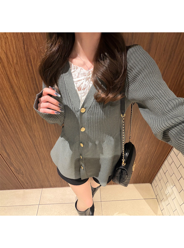 Vネックペプラムニットカーディガン