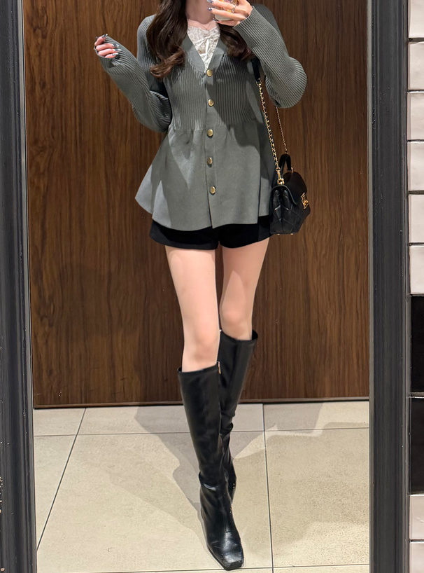 Vネックペプラムニットカーディガン