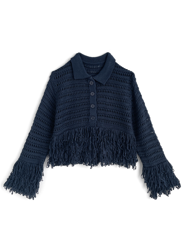 透かし編みフリンジニットカーディガン[dpk484]