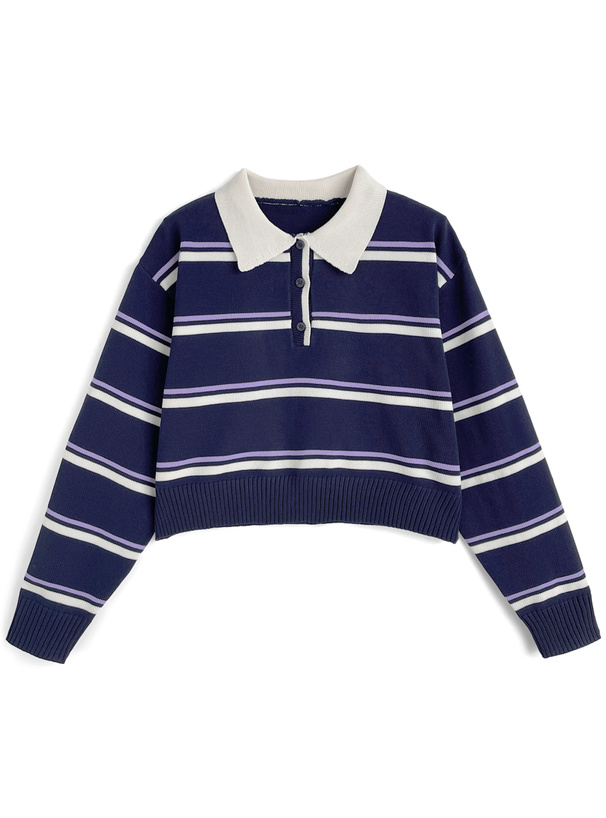 ボーダー柄ポロニットトップス[dpk487]