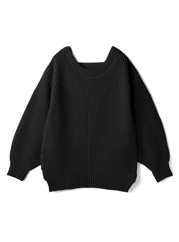 バックオープンボリュームスリーブニットトップス