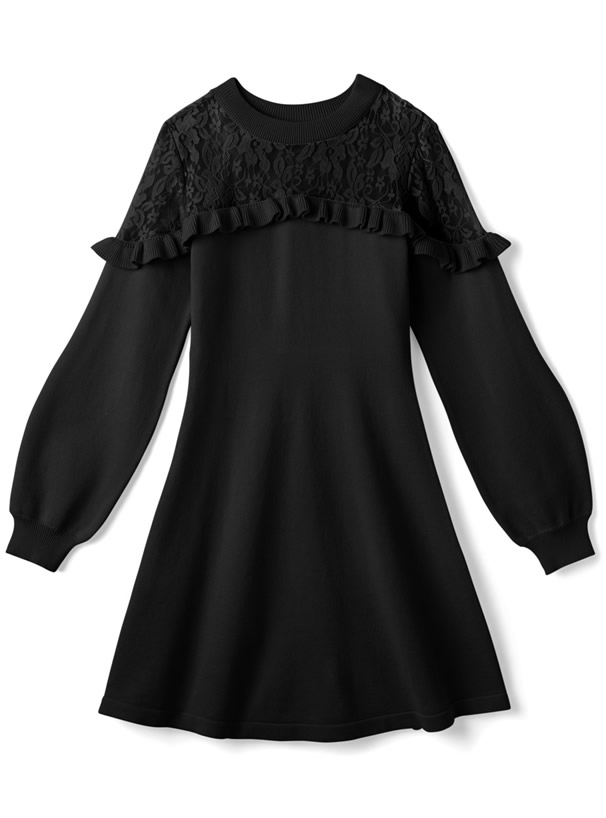 デコルテレースフリルフレアニットミニワンピース Dr427 レディースファッション通販のグレイル Grl 公式