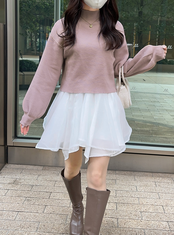 ニットトップス×フレアイレヘムワンピースセットアップ