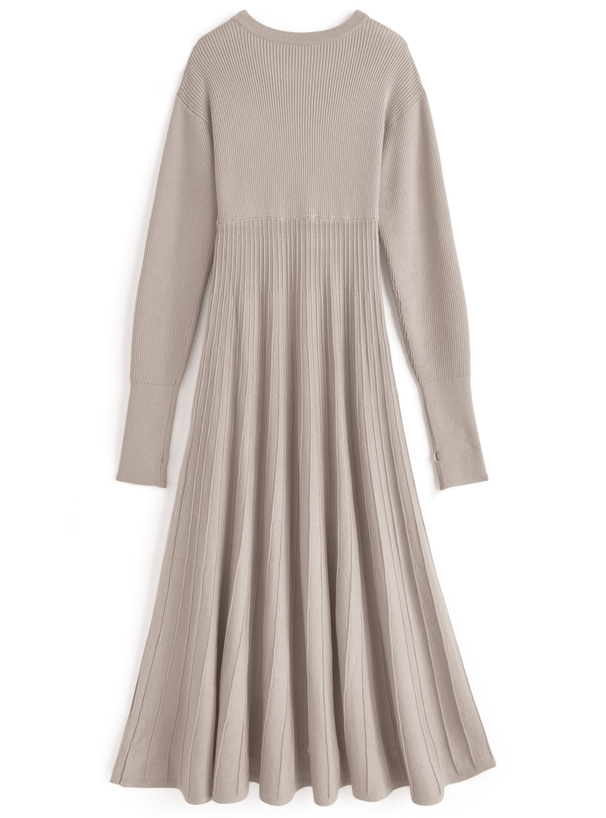 サムホール付きラウンドネックニットフレアワンピース[dr646a