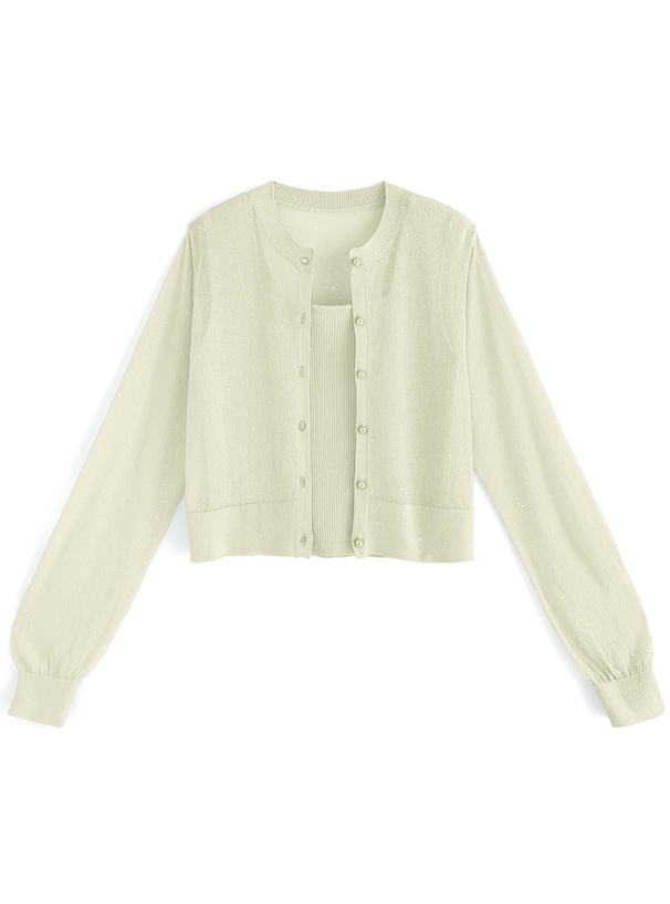 シアーカーディガン×タンクトップニットアンサンブル