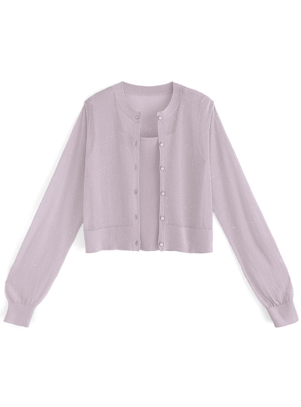 シアーカーディガン×タンクトップニットアンサンブル