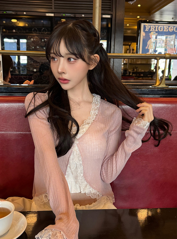 レースフレアスリーブニットカーディガン