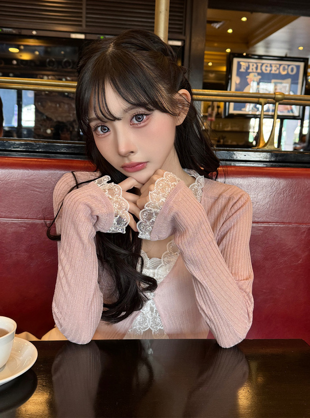 レースフレアスリーブニットカーディガン