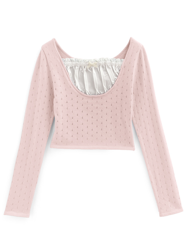 フリルリボンドッキングニットトップス