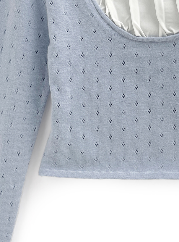 フリルリボンドッキングニットトップス