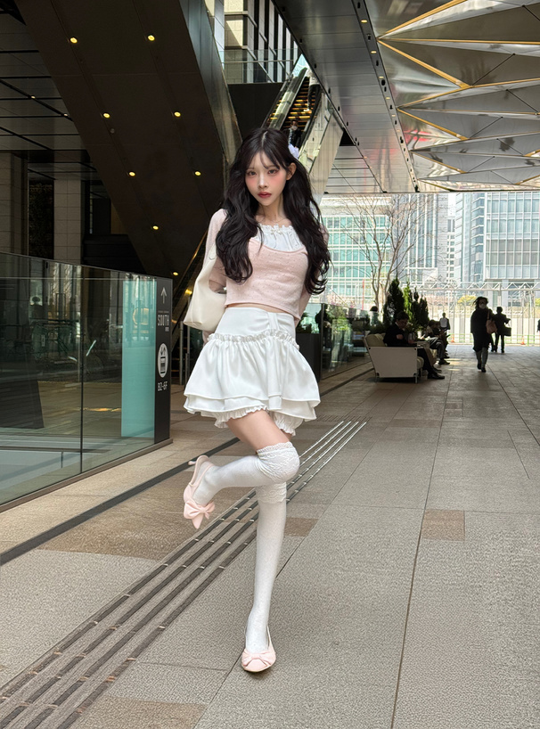 フリルリボンドッキングニットトップス