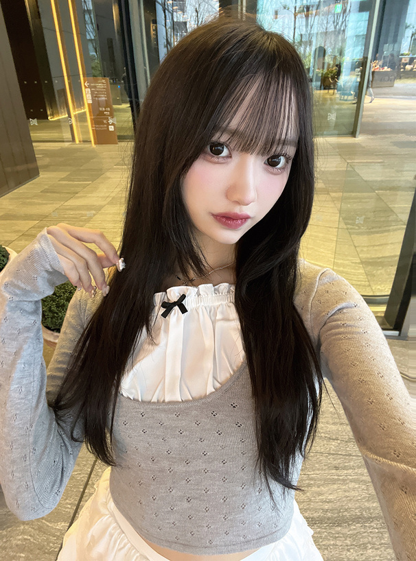 フリルリボンドッキングニットトップス