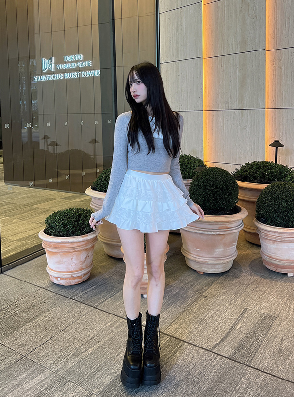 フリルリボンドッキングニットトップス