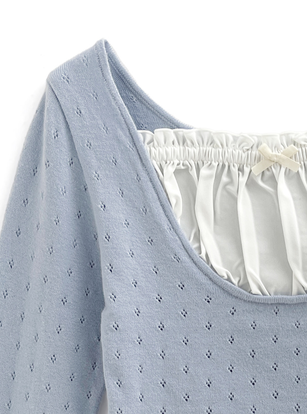 フリルリボンドッキングニットトップス