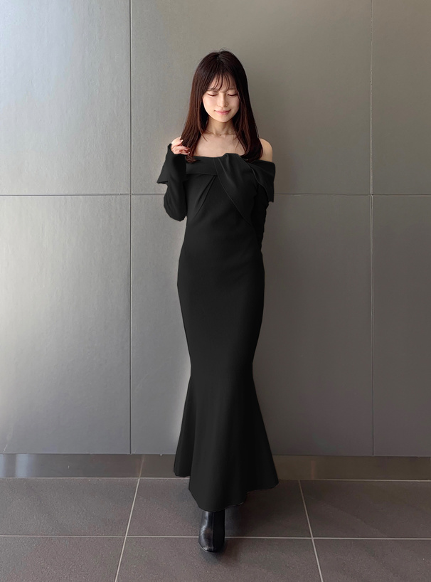 ツイストオフショルダーマーメイドロングワンピース[dr807 ツイストオフショルダーマーメイドロングワンピース[dr807