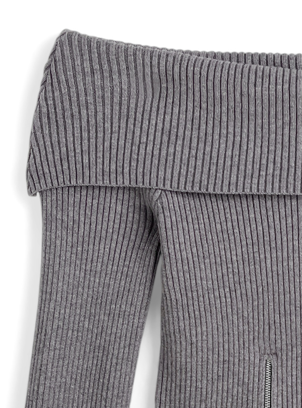 ジップデザインオフショルダーニットトップス